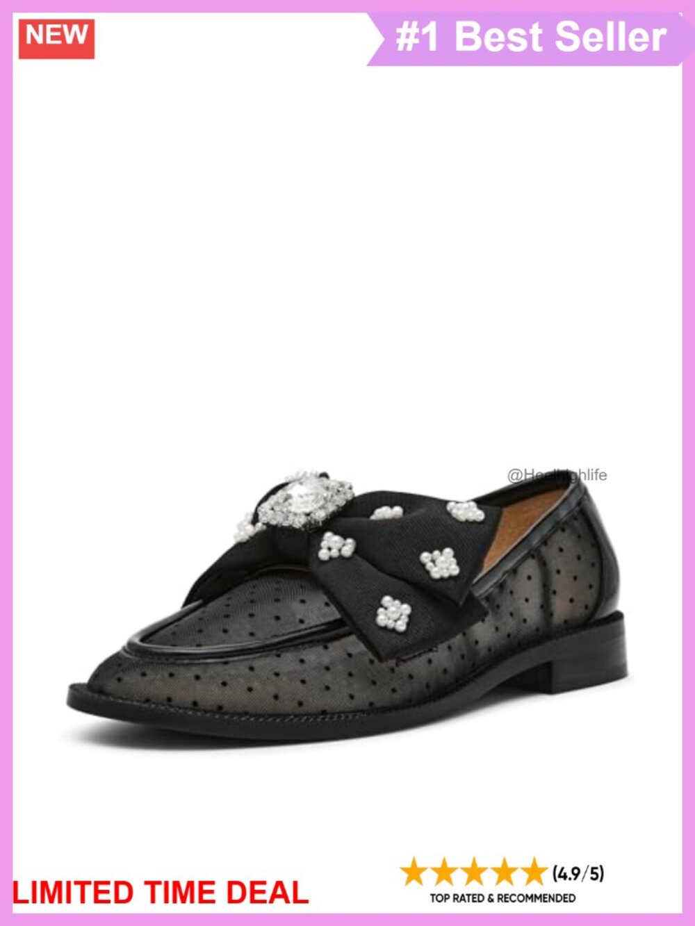 Pearl Embellished Round Toe Slip-On Loafers Lightweight Casual